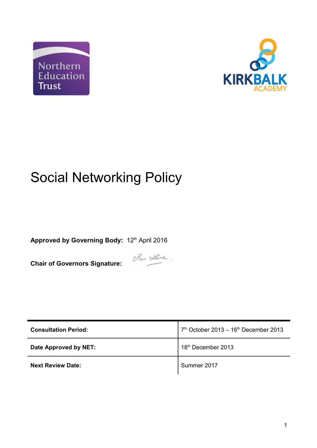 Social Networking Policy