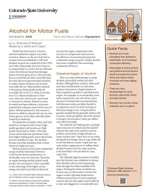 Alcohol for Motor Fuels Fact Sheet No
