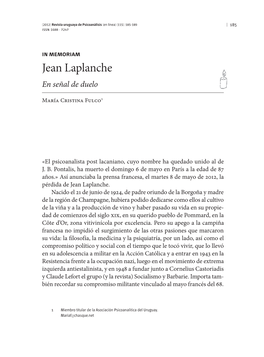 Jean Laplanche En Señal De Duelo