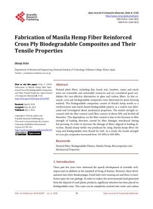 Fabrication of Manila Hemp Fiber Reinforced Cross Ply Biodegradable Composites and Their Tensile Properties