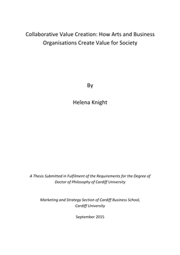 Collaborative Value Creation: How Arts and Business Organisations Create Value for Society