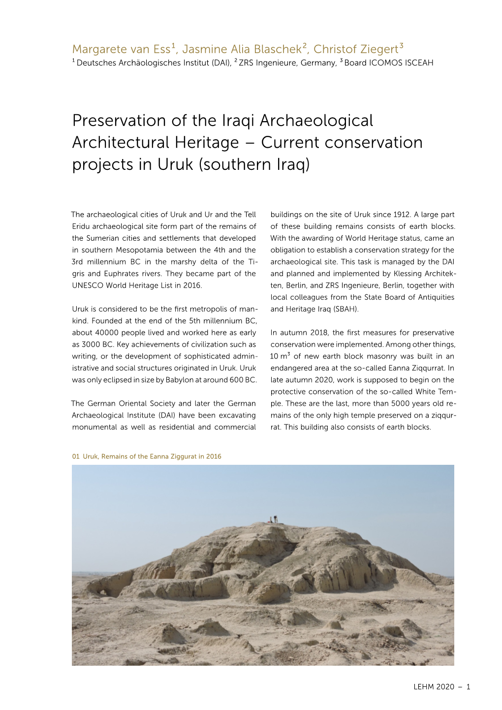 Current Conservation Projects in Uruk (Southern Iraq)