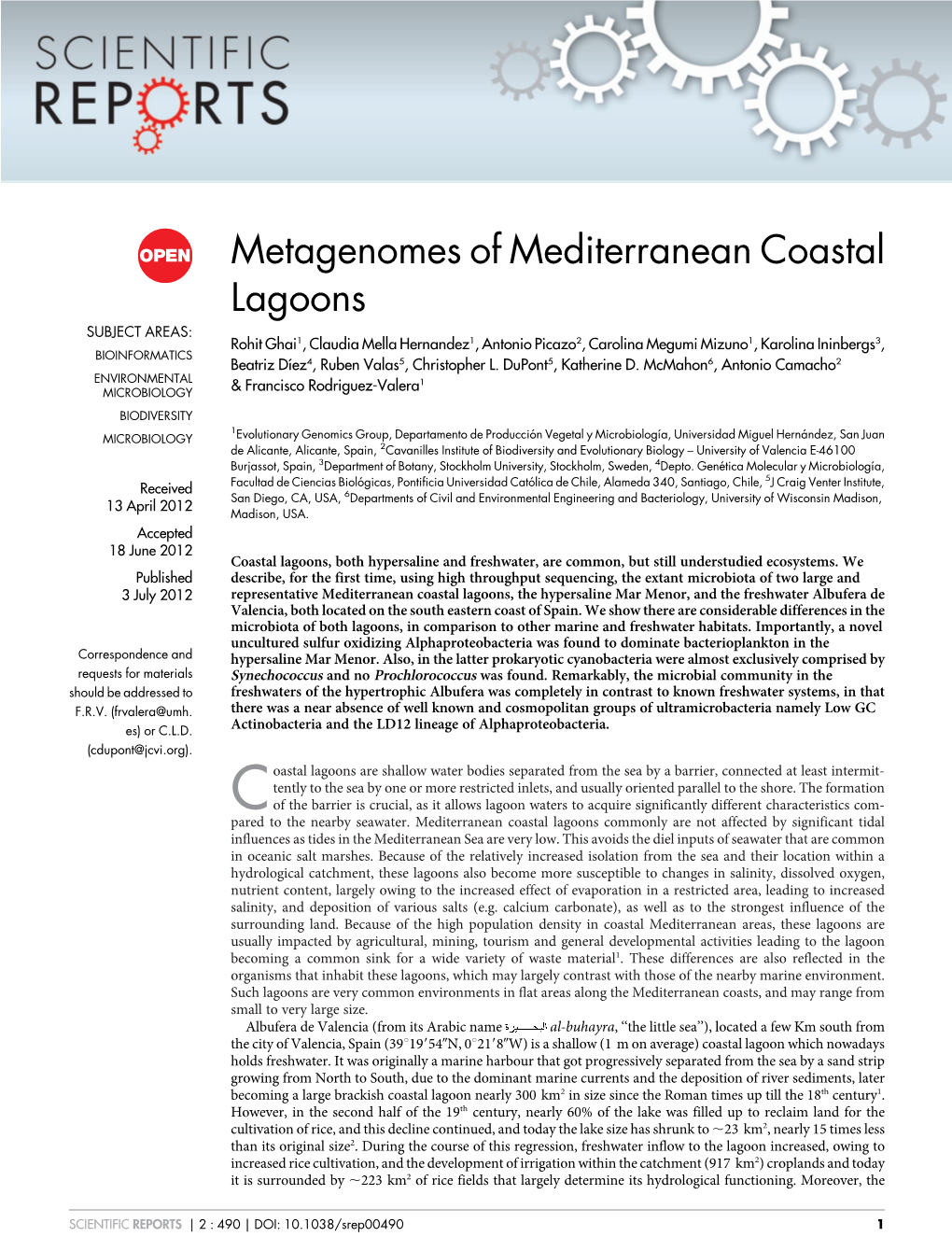 Metagenomes of Mediterranean Coastal Lagoons