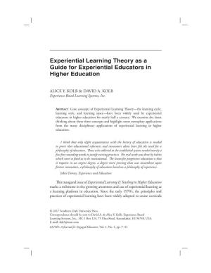 Experiential Learning Theory As a Guide for Experiential Educators in Higher Education