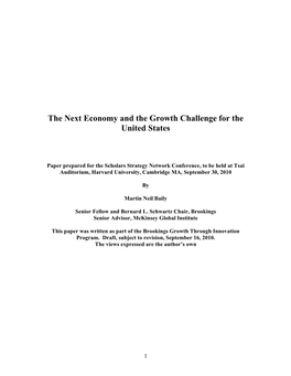 The Next Economy and the Growth Challenge for the United States