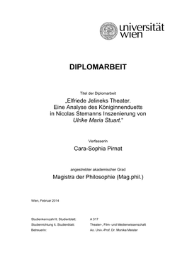 Elfriede Jelineks Theater. Eine Analyse Des Königinnenduetts in Nicolas Stemanns Inszenierung Von Ulrike Maria Stuart.“