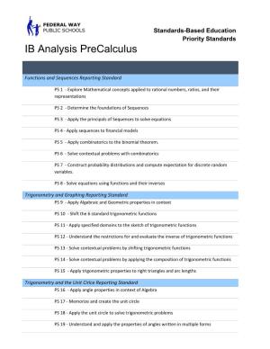 IB Analysis Pre Calculus Priority Standards