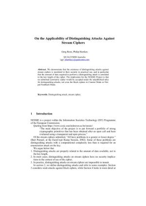 On the Applicability of Distinguishing Attacks Against Stream Ciphers