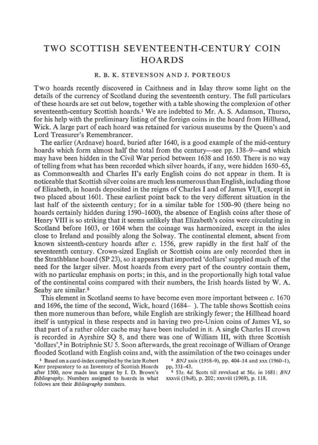 Two Scottish Seventeenth-Century Coin Hoards