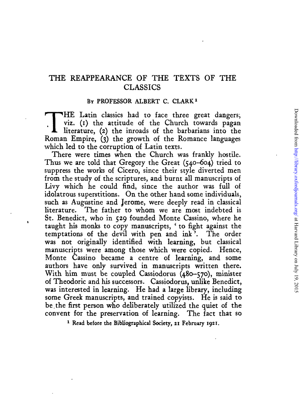 The Reappearance of the Texts of the Classics