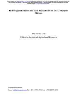 Hydrological Extremes and Their Association with ENSO Phases in Ethiopia