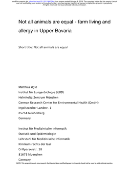 Not All Animals Are Equal - Farm Living and Allergy in Upper Bavaria