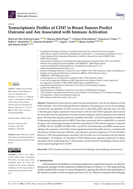 Transcriptomic Profiles of CD47 in Breast Tumors Predict Outcome