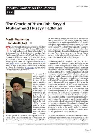 Sayyid Muhammad Husayn Fadlallah Martin Kramer on the Middle East “ Kind of Leadership Emerges