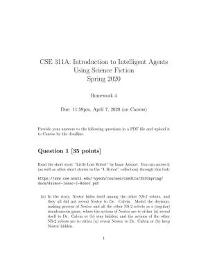 CSE 311A: Introduction to Intelligent Agents Using Science Fiction Spring 2020
