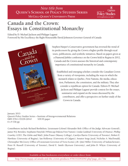 Canada and the Crown: Essays in Constitutional Monarchy Edited by D