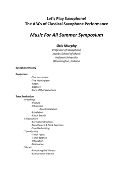Saxophone! the Abcs of Classical Saxophone Performance