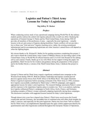 Patton and Logistics of the Third Army