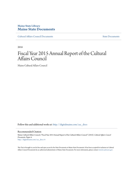 Fiscal Year 2015 Annual Report of the Cultural Affairs Council Maine Cultural Affairs Council