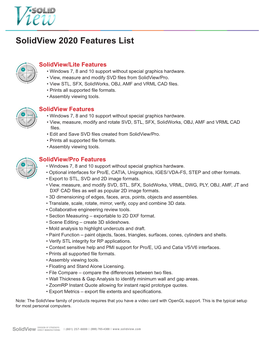 Solidview 2020 Features List