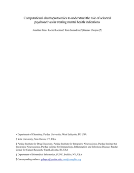 Computational Chemoproteomics to Understand the Role of Selected Psychoactives in Treating Mental Health Indications