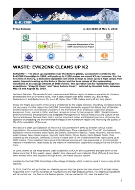 Waste: Evk2cnr Cleans up K2