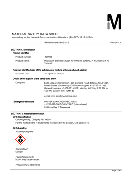 MATERIAL SAFETY DATA SHEET According to the Hazard Communication Standard (29 CFR 1910.1200)