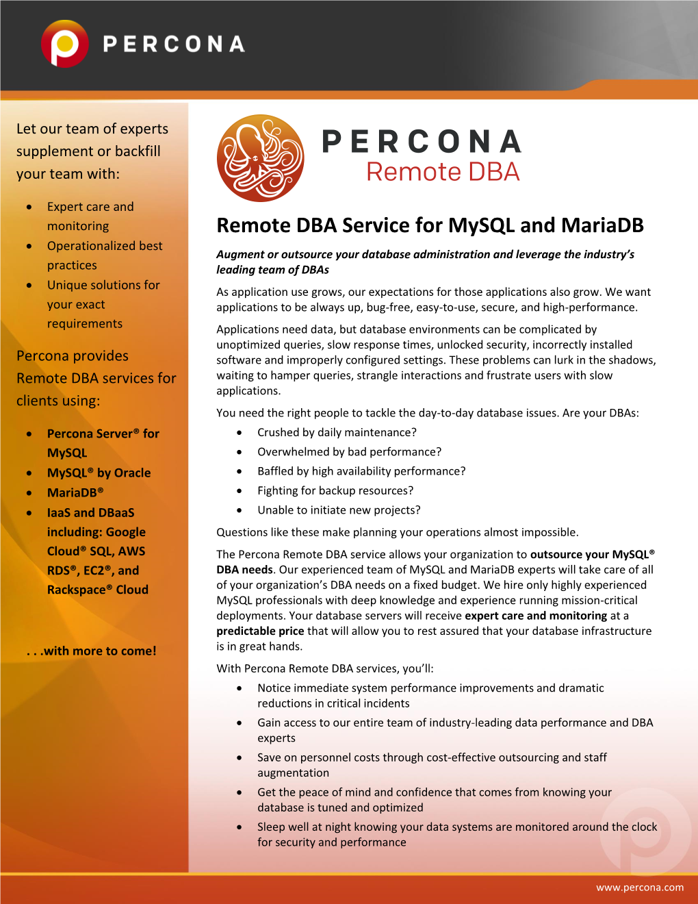 Remote DBA Service for Mysql and Mariadb