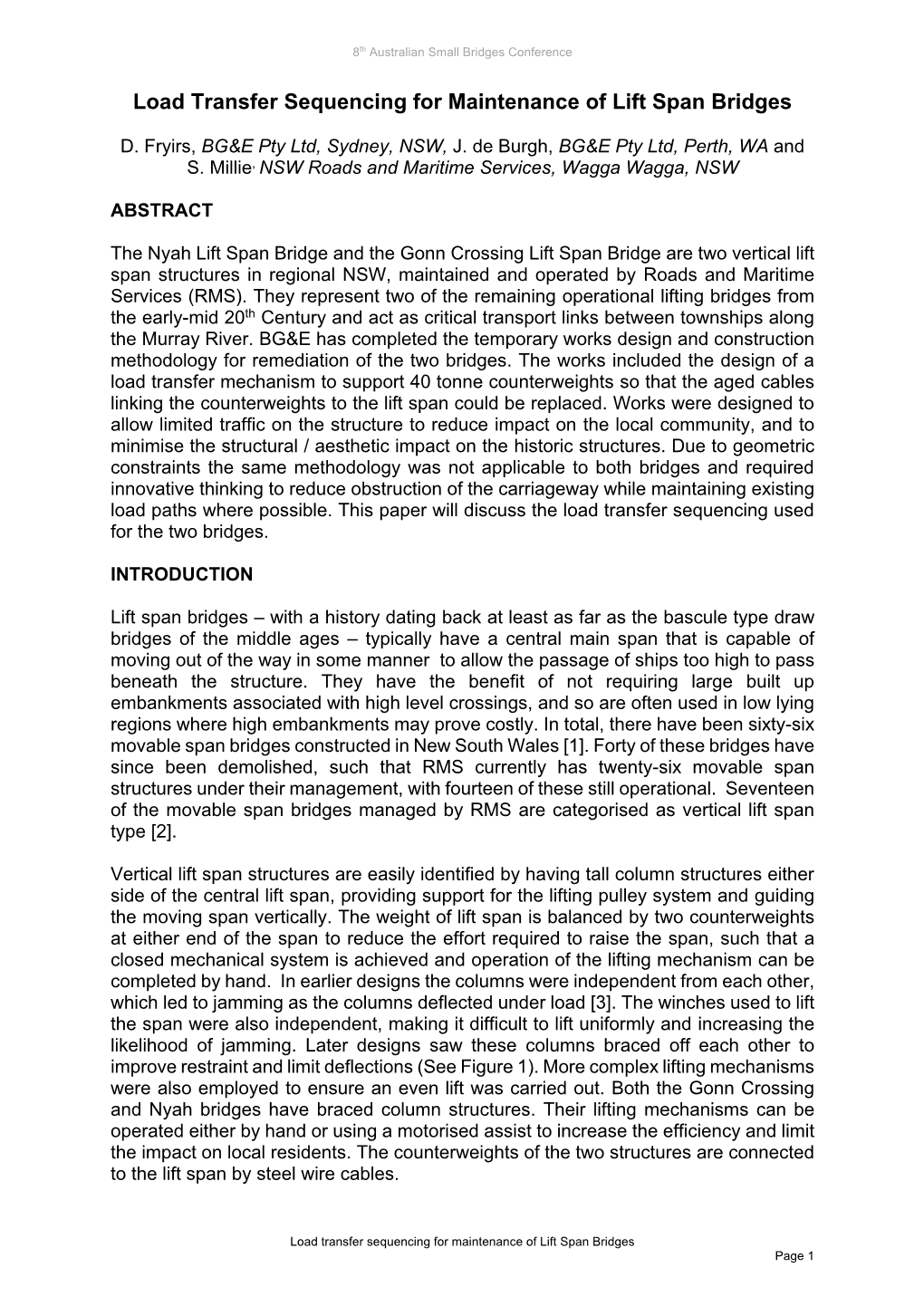 Load Transfer Sequencing for Maintenance of Lift Span Bridges