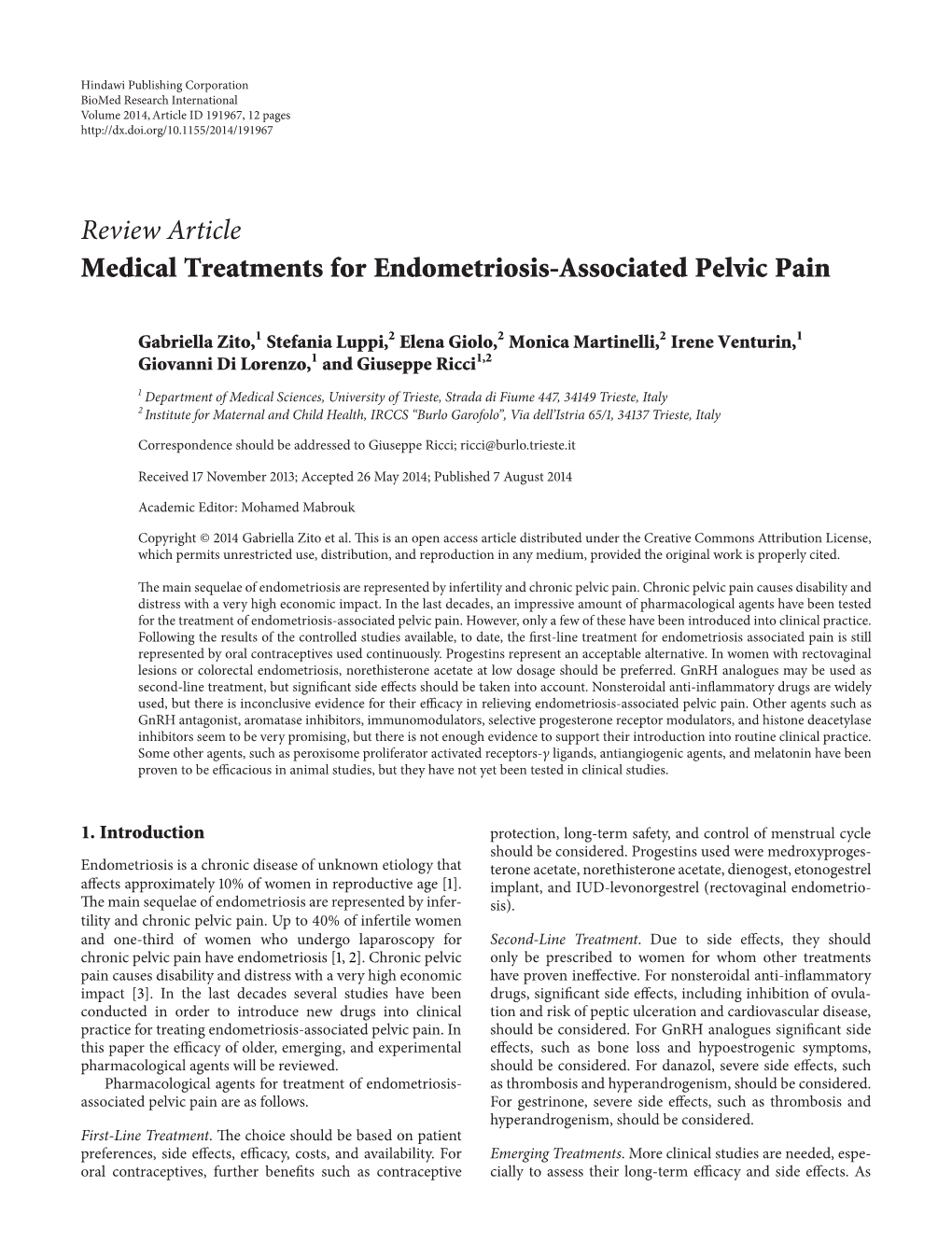 Medical Treatments for Endometriosis-Associated Pelvic Pain