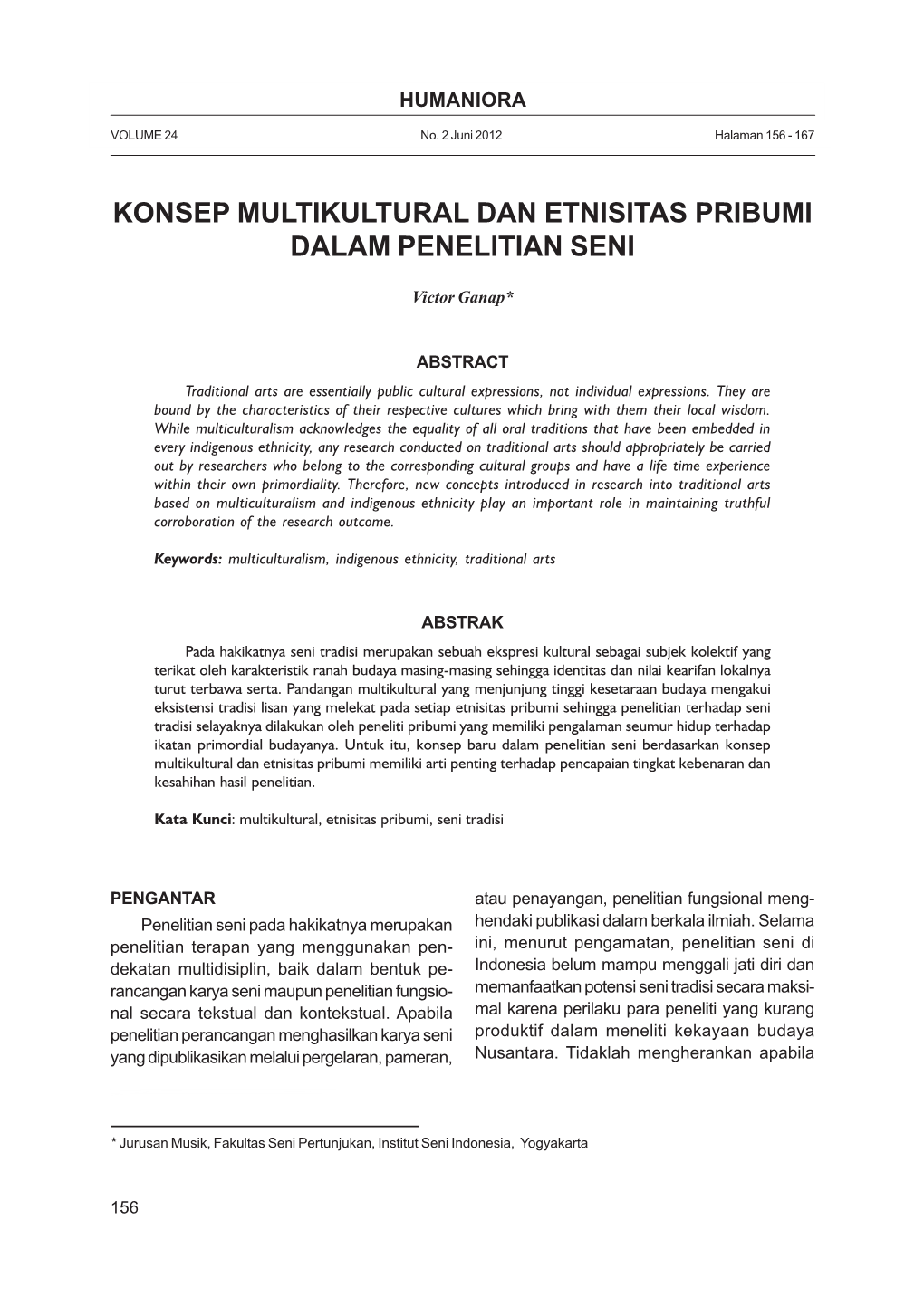 Konsep Multikultural Dan Etnisitas Pribumi Dalam Penelitian Seni