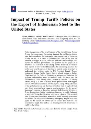 Impact of Trump Tariffs Policies on the Export of Indonesian Steel to the United States