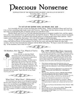 Precious Nonsense NEWSLETTER of the MIDWESTERN GILBERT and SULLIVAN SOCIETY November 1995 -- Issue 46