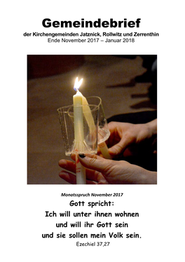 Gemeindebrief Der Kirchengemeinden Jatznick, Rollwitz Und Zerrenthin Ende November 2017 – Januar 2018