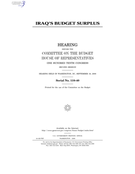 Iraq's Budget Surplus Hearing Committee on The