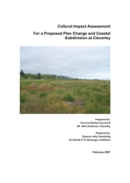 Cultural Impact Assessment for a Proposed Plan Change and Coastal Subdivision at Claverley