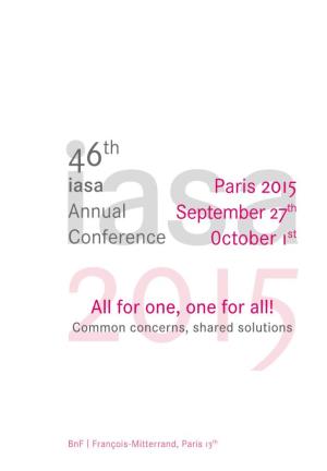 Iasa Annual Conference Paris 2015 September 27Th 0Ctober