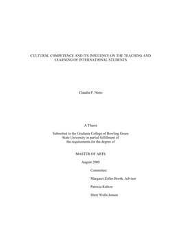 Cultural Competence and Its Influence on the Teaching and Learning of International Students