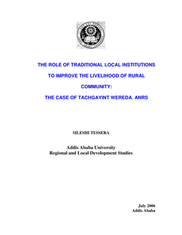 The Role of Traditional Local Institutions to Improve the Livelihood of Rural
