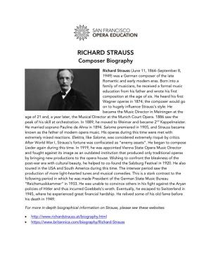 RICHARD STRAUSS Composer Biography
