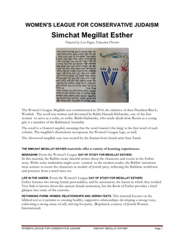 Simchat Megillat Esther Prepared by Lisa Kogen, Education Director