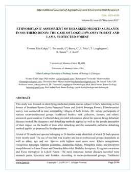 Ethnobotanic Assessment of Debarked Medicinal Plants in Southern Benin: the Case of Lokoli Swampy Forest and Lama Protected Forest
