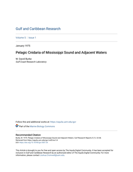 Pelagic Cnidaria of Mississippi Sound and Adjacent Waters