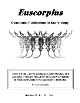 Notes on the Genera Buthacus, Compsobuthus, and Lanzatus with Several Synonymies and Corrections of Published Characters (Scorpiones: Buthidae)