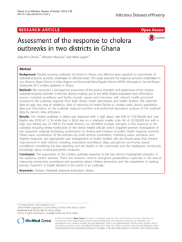 Assessment of the Response to Cholera Outbreaks in Two Districts in Ghana Sally-Ann Ohene1*, Wisdom Klenyuie2 and Mark Sarpeh3