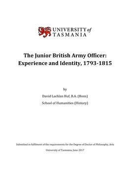 The Junior British Army Officer: Experience and Identity, 1793-1815