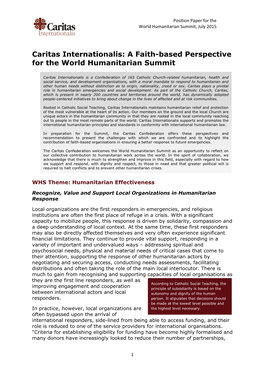 A Faith-Based Perspective for the World Humanitarian Summit