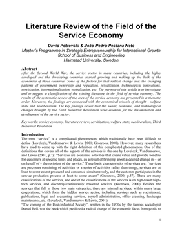 Literature Review of the Field of the Service Economy