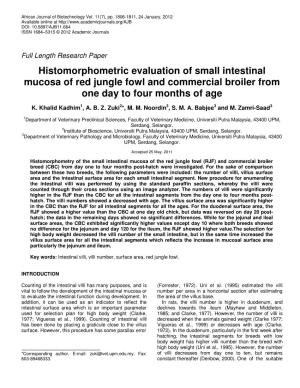 Histomorphometric Evaluation of Small Intestinal Mucosa of Red Jungle Fowl and Commercial Broiler from One Day to Four Months of Age