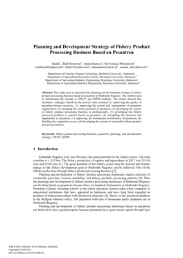 Planning and Development Strategy of Fishery Product Processing Business Based on Pesantren